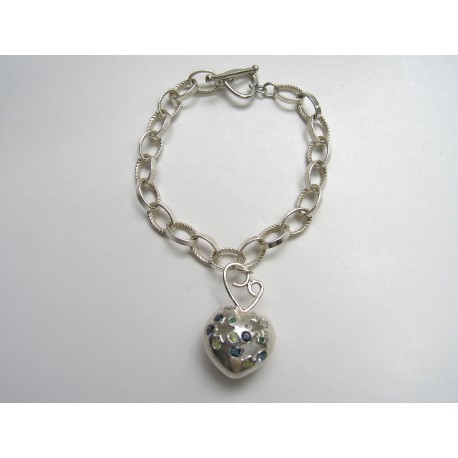 Heart Pendant Link Bracelet