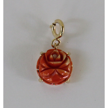 Carved Coral Rose Pendant Charm