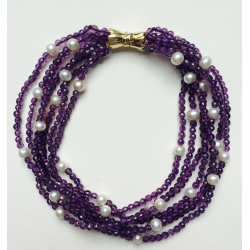 Amethyst Faceted Bead and Pearl Bracelet