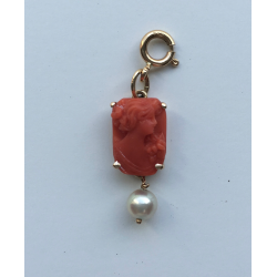 Carved Coral Ladies Head Cameo Charm