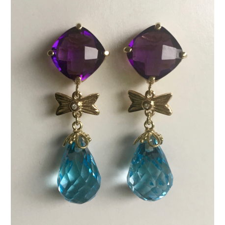 Square Amethyst & Blue Topaz Drop Earring