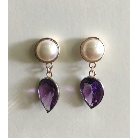 Button Pearl & PS Amethyst  Drop