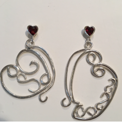 Garnet Heart and Silver Wire Earring