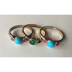 Three Stone Stacking Ring, Turquoise Center