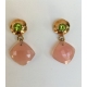 Magnolia Flower & Disc Drop Earring, green&rose 